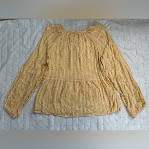 Time and True Yellow & White Striped Top with Tie Detail & Bell Sleeves Size Med - Picture 8 of 8